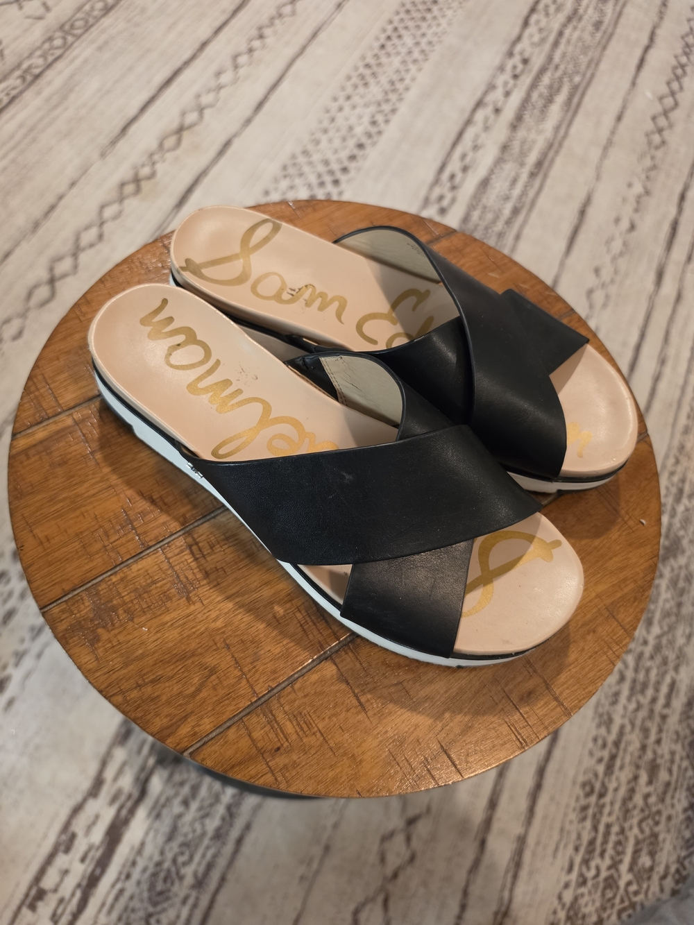 Sam Edelman Black Crisscross Slide Sandals with Contrast Sole
